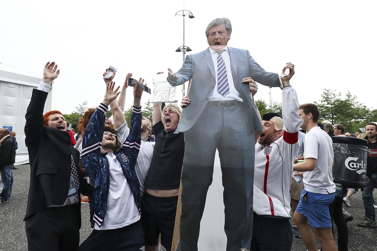 England fans with a cardboard cutout of Roy Hodgson