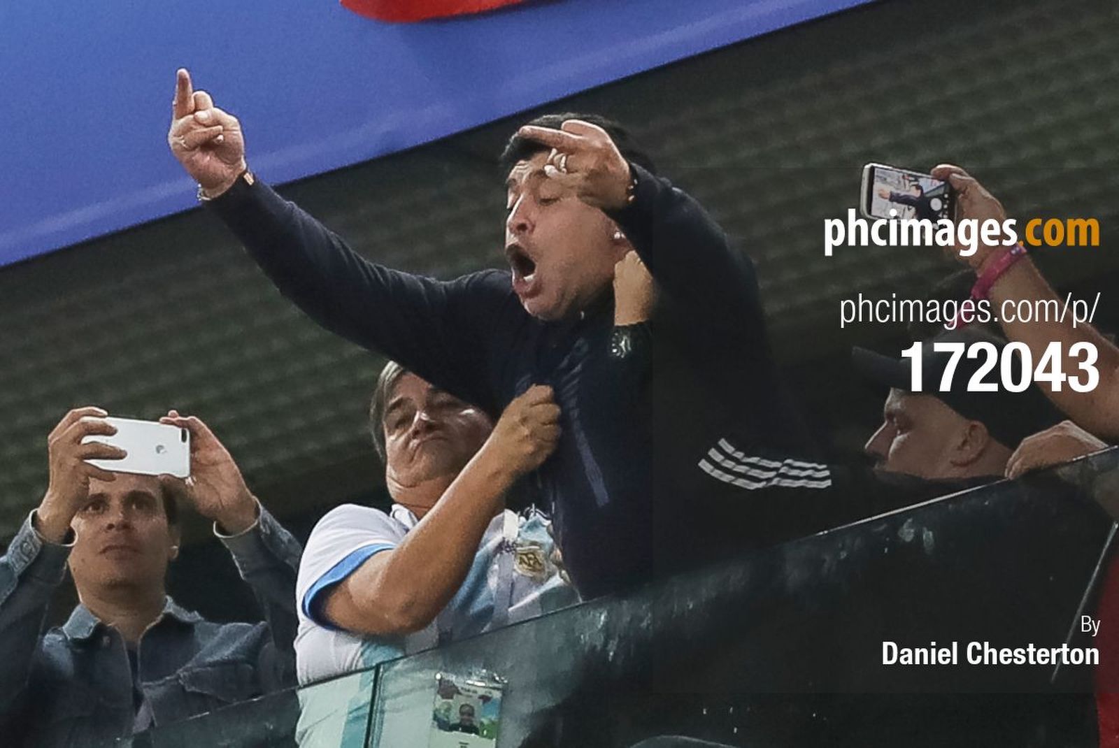 Diego Maradona celebrates the second goal in his usual classy manner