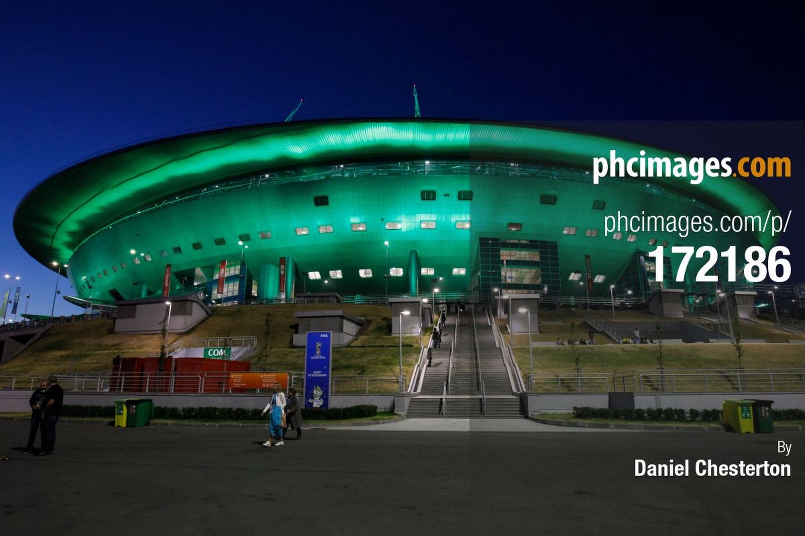 The Saint Petersburg Stadium lit up after the match
