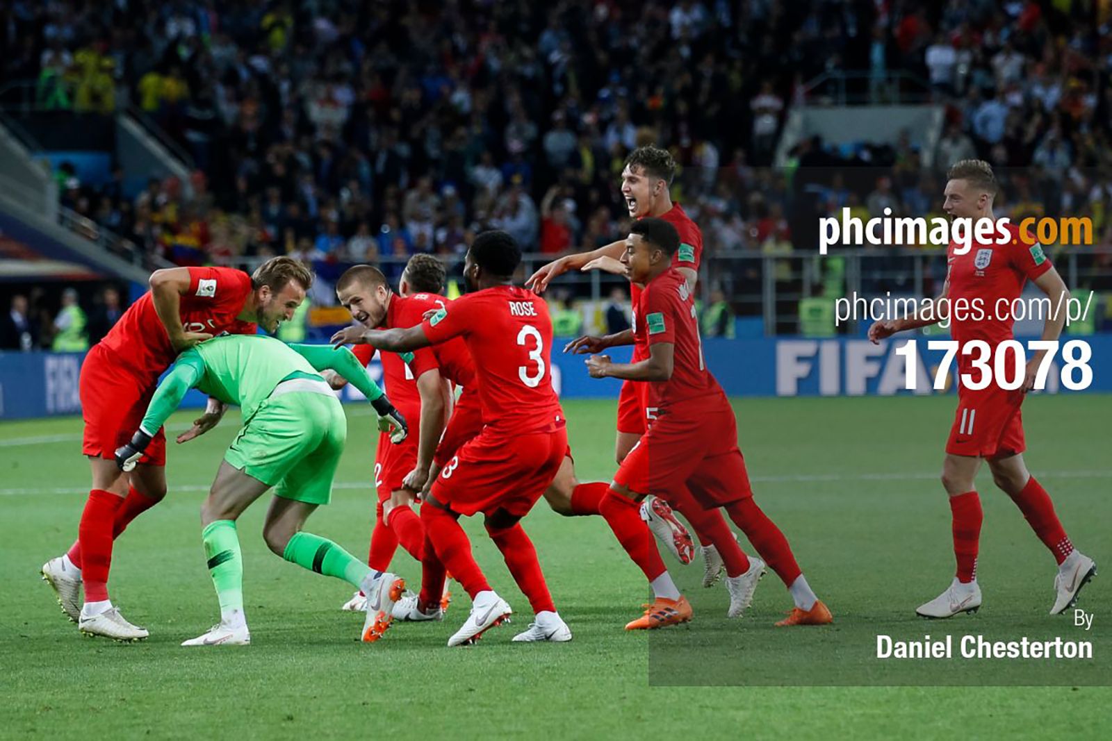 England players pile on penalty hero Jordan Pickford