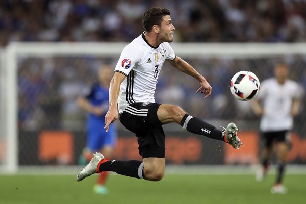 Germany's Jonas Hector controls the ball