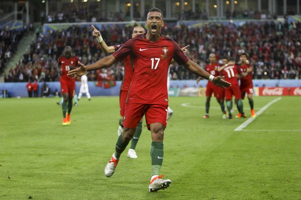Portugal's Nani celebrates scoring against Iceland