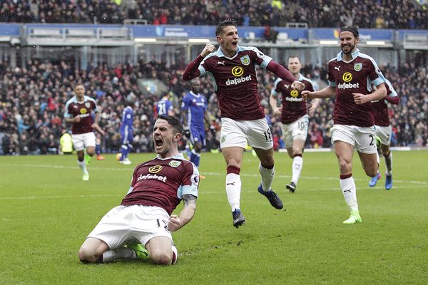 Burnley's Robbie Brady celebrates after scoring against Chelsea