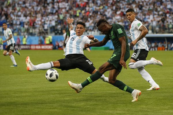 Enzo Perez of Argentina and Ahmed Musa of Nigeria