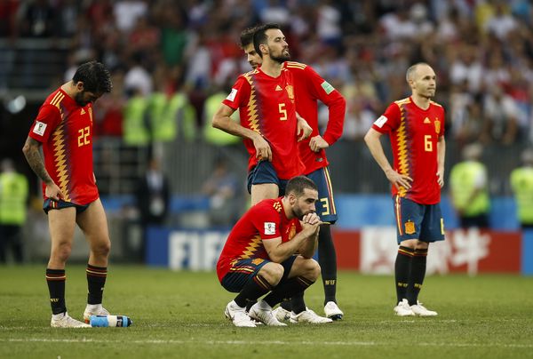 Spain look dejected after losing on penalties to Russia
