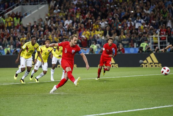 Harry Kane scores from the penalty spot against Colombia