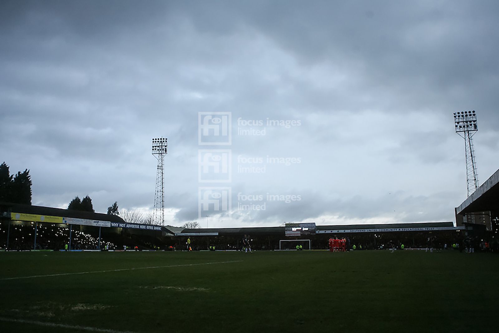 Southend fans use their mobile phones to light up the pitch as the floodlights 