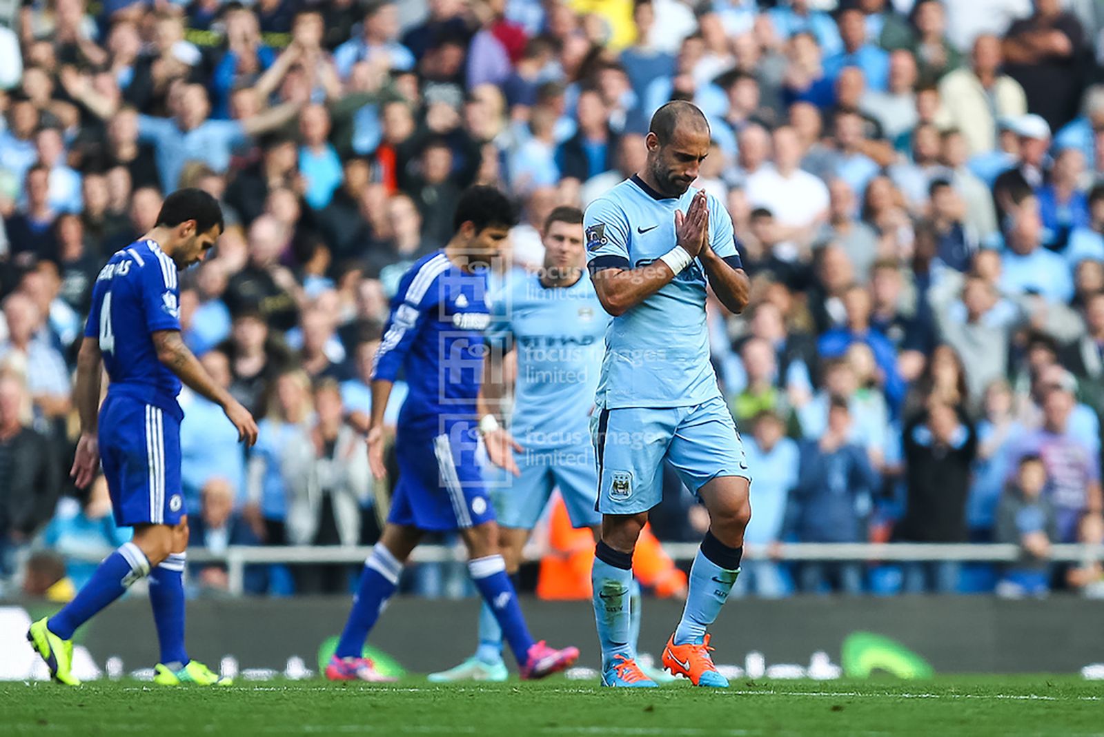 Zabaleta reacts after being sent off