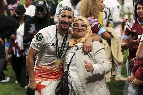 Said Benrahma celebrates with his Mum after the match